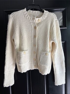 Caslon Cream Ribbed Button-Front Cardigan. Thick cotton blend